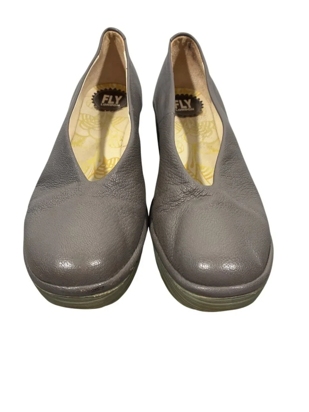 Fly London Womens EU 38 Yaz Gray Leather Slip-On Wedge Heels Shoes